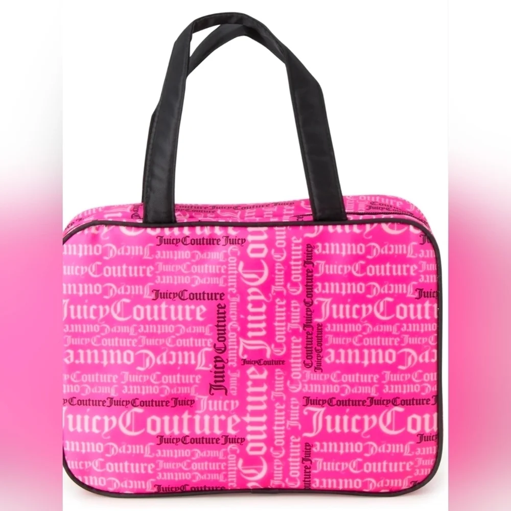 Juicy Couture FuchsiatBlack Logo Print Toiletry/cosmetic Bag. New